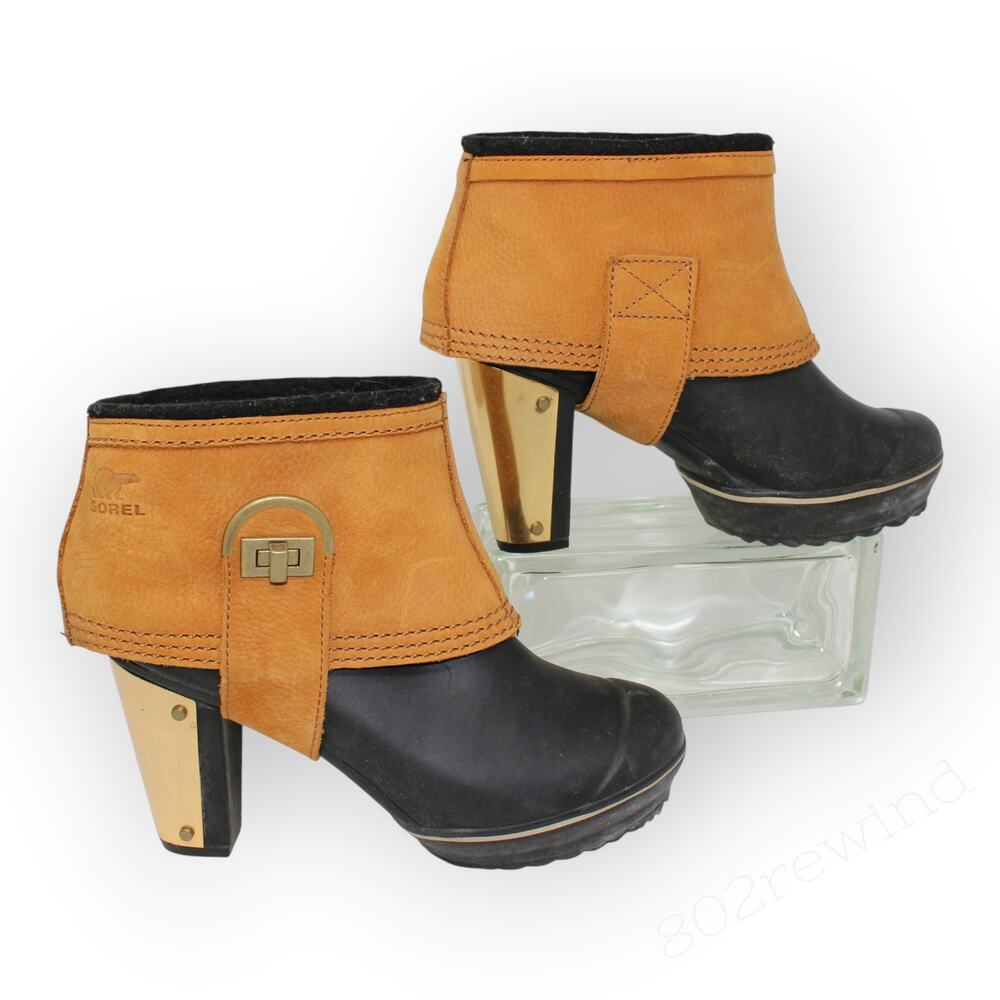 Sz 8 SOREL Medina II High-Heel Platform Rain Booties Waterproof 2086 - Picture 11 of 12